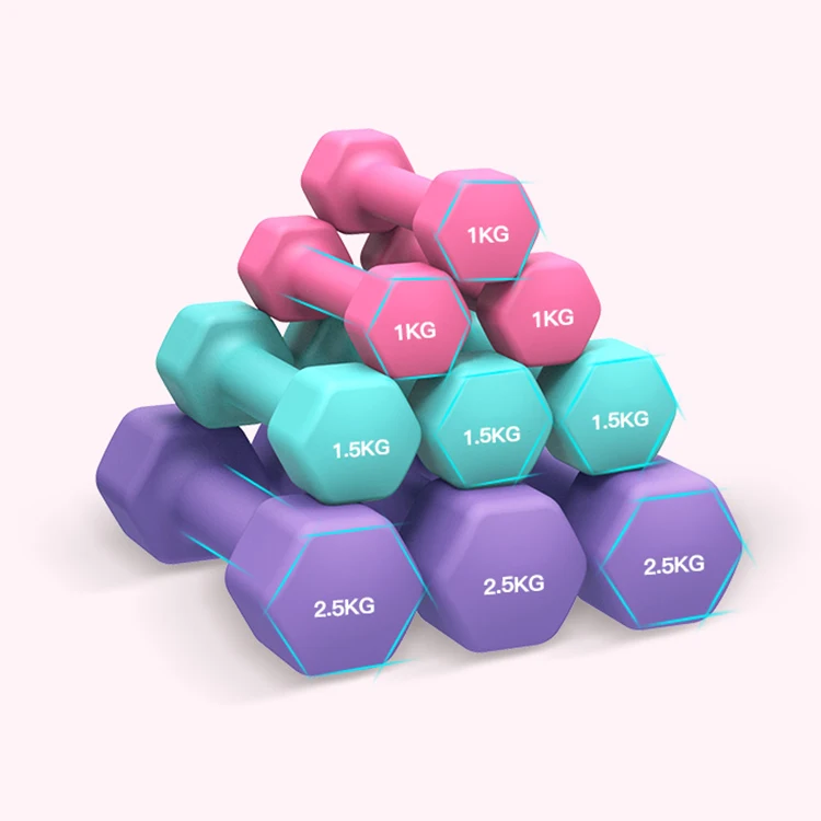 Mancuernas de goma de color pequeño para mujer, mancuernas deportivas para niños, mancuernas hexagonales para gimnasio en casa, 1kg, 2kg, 3kg, barato, 2021