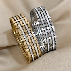 Multiple Rows Round Nails Double Row Rhinestones Stainless Steel Brangle Bracelet for Women Cuff Wristband Jewelry Accessories