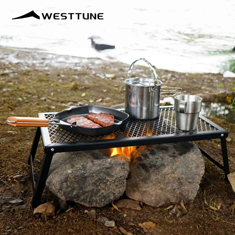 WESTTUNE Camping Mesh Folding Table Multifunctional BBQ Grill Table Lightweight Picnic Cooking Dining Rack Outdoor Supplies
