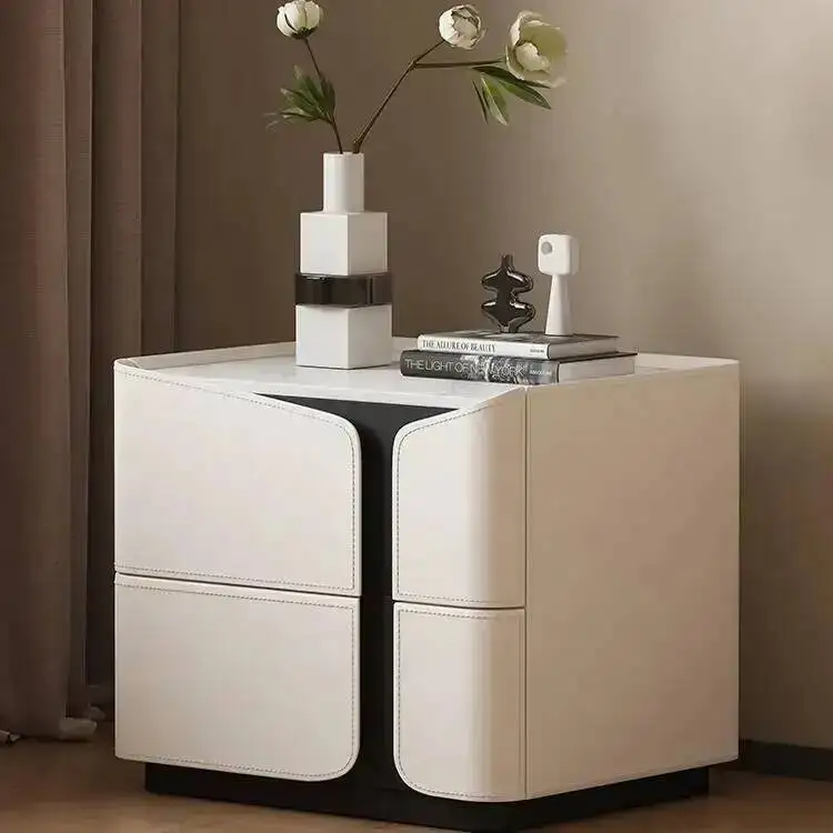 Space Storage Double Home Wood Solid Bedroom Bedside Table Light Luxury Rock Plate Countertop Living Room Storage Cabinet