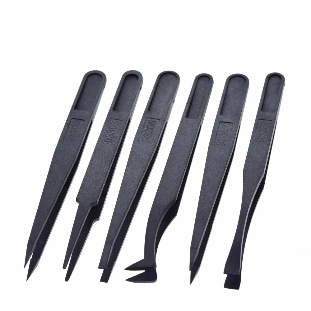 6pcs Anti-static Electronic Tweezers Kit Electrostatic Plastic Tweezers Printed Circuit Board Repair Hand Tools Kit