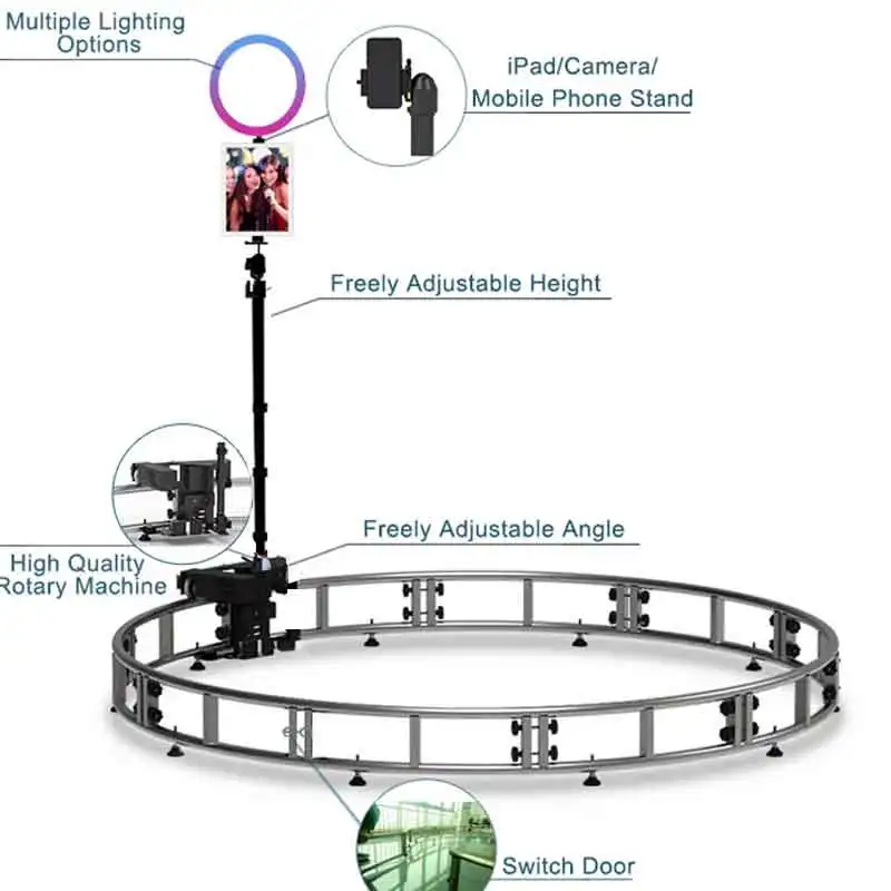 wedding led ring light selfie iPad photobooth track video booth circle 360 camera trackstar 360 photo booth shell