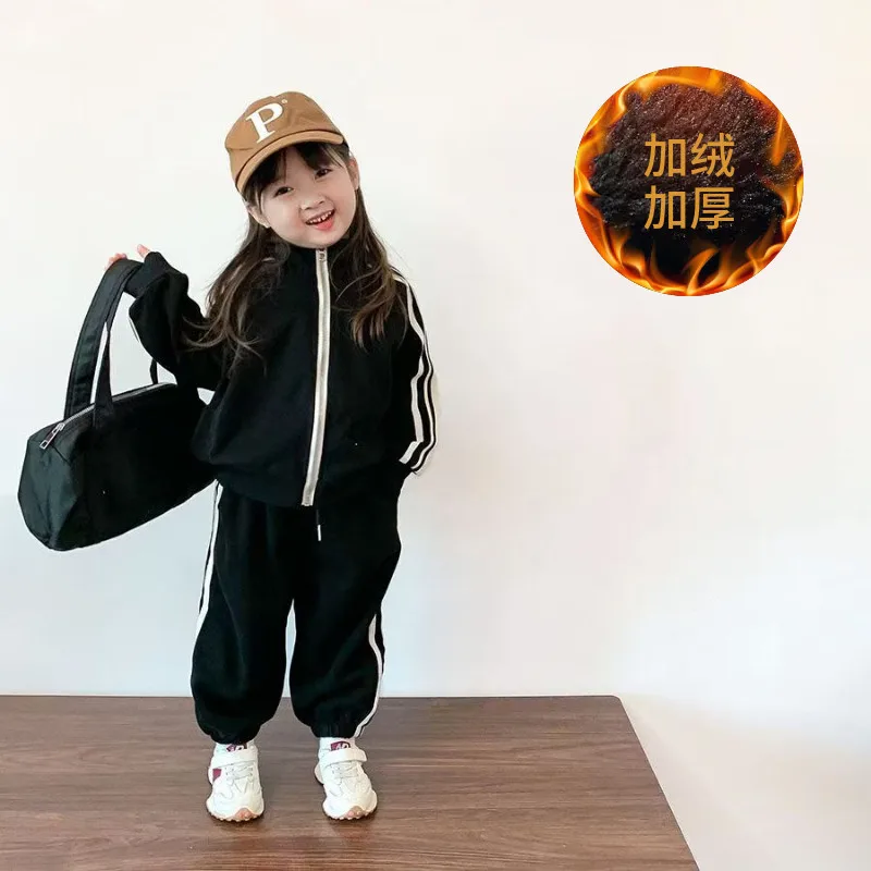 

Girls' Clothing Set Autumn/Winter New Collection Children's Sports and Leisure Plush Jacket+Pants 2-piece Set