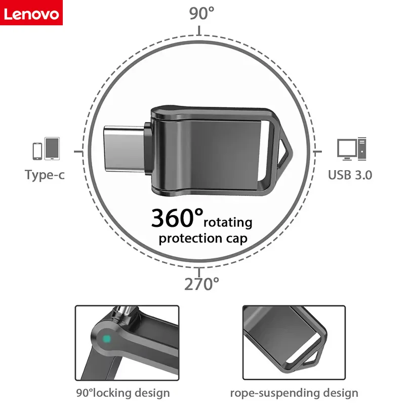 محرك فلاش Lenovo Mini 2 تيرا بايت USB 3.0 سريع النوع C محرك القلم عصا الذاكرة بيانات عالية السرعة 512 جيجابايت لأجهزة الكمبيوتر والهاتف والكمبيوتر قرص U سريع #6