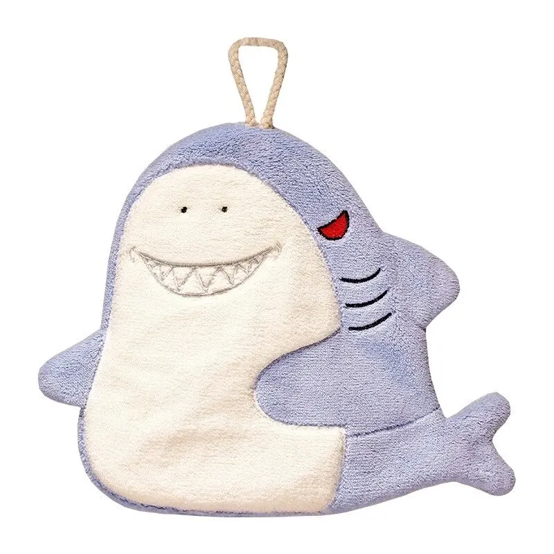 Hand Towel Cute Animal Cartoon Shark Household Cleaning Rag Hanging Absorbent Coral Fleece Kitchen Hand Cleaning Fear