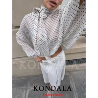 KONDALA Vintage Polka Dot Women Sets Chiffon Bow Tie Loose Blouses Loose Long Skirts Fashion 2026 Spring Summer Holiday Suits - Image 4