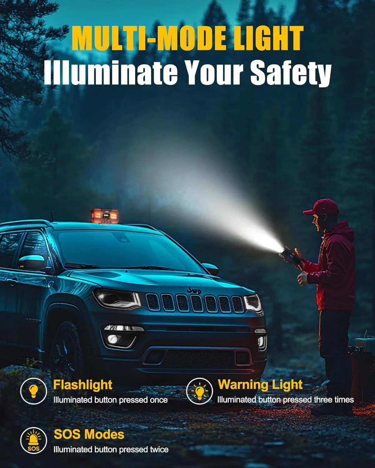 PJS06 3000A 車用ジャンプスターター、12V ポータブルブースター（電圧検出＆LEDライト付き）