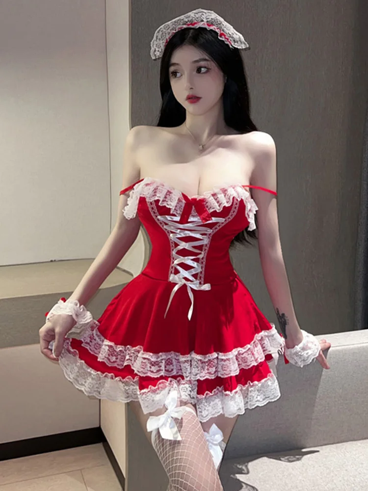 

Сексуальный кружевной костюм Trimma с v-образным вырезом, костюм для горничной Cisas Princ Strap Dr Set, комплект с большой грудью, подчеркивающий торт, из двух частей, Faionable...