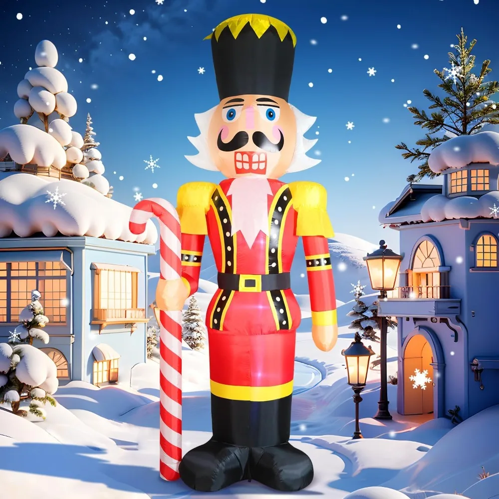 

12FT Christmas Inflatables Nutcracker, Giant Nutcracker Holds Candy Cane Blow up Yard Decoration, Outdoor Built-in LED Li