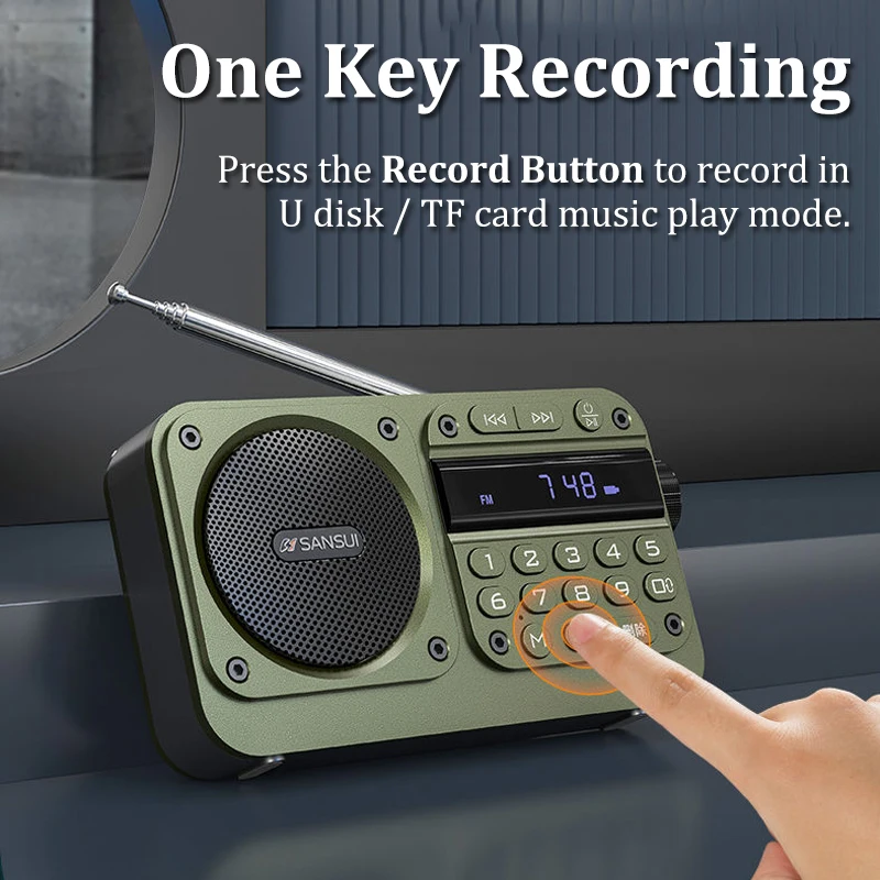 Portable FM Radio Mini FM Radios Receiver Outdoor Bluetooth Speaker TF Card USB Headphones MP3 Music Player Recorder 70-108MHZ