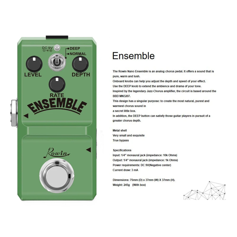 Rowin-Ln-304 Ensemble Guitar Effect Pedal, Classic Analog Jazz Chorus Circuit Effect Pedal, True Bypass, Aluminum Alloy Shell