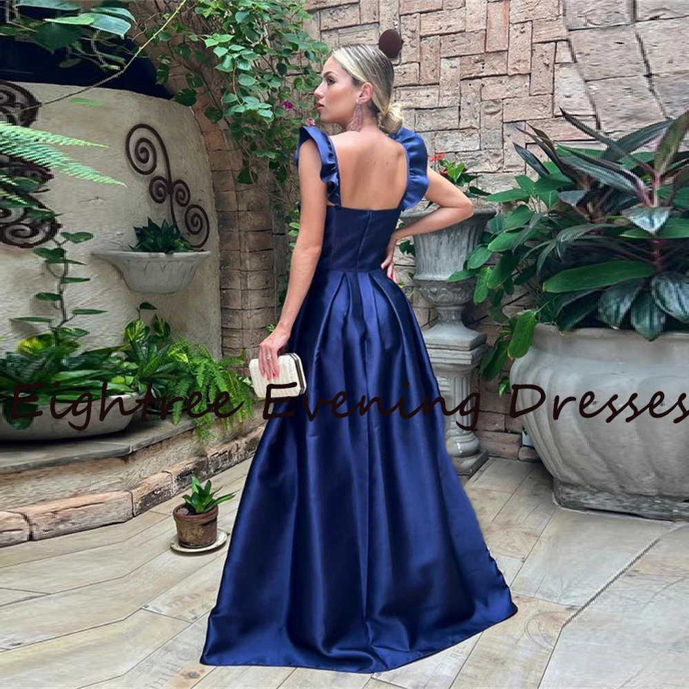 Eightree Royal Blue Long A Line High Side Slit Evening Dresses Sleeveless Sweetheart Satin Formal Party Gowns Night Prom Dress