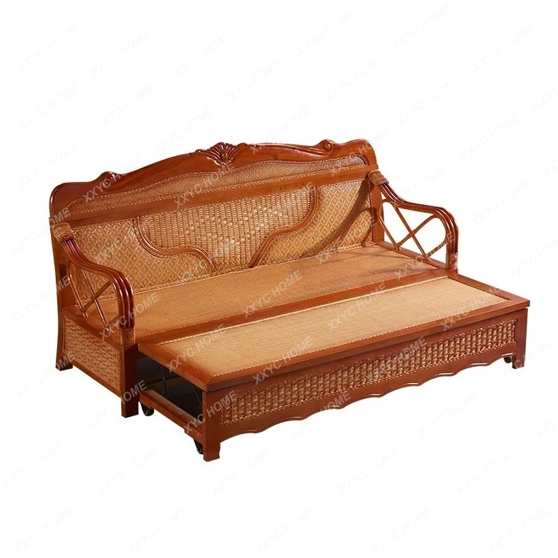 

**Lazy sofa bed foldable double balcony small apartment rattan sofa bed triple