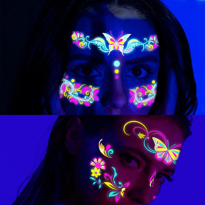 

Glitter Shiny Butterfly Face Tattoo Sticker, Fluorescent Music Concert Glowing Flase Tattoo Sticker, Waterproof Winged Tattoo, I