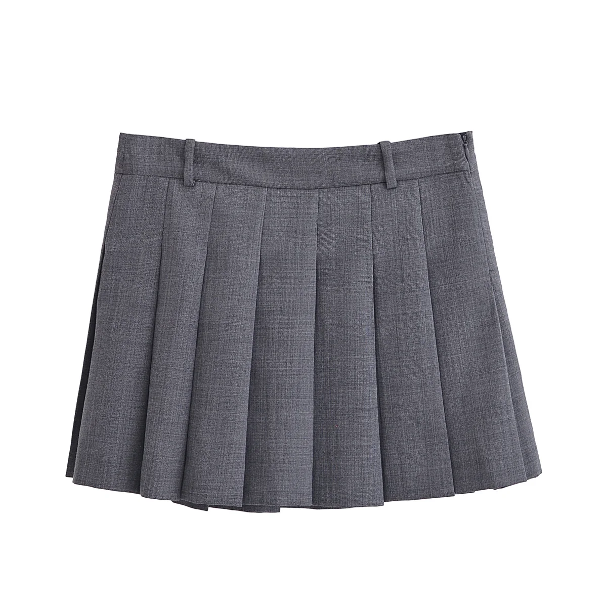 Tangada 2024 New Chic Women Gray Pleated Skirt High Waist Mini Skirts 6P037