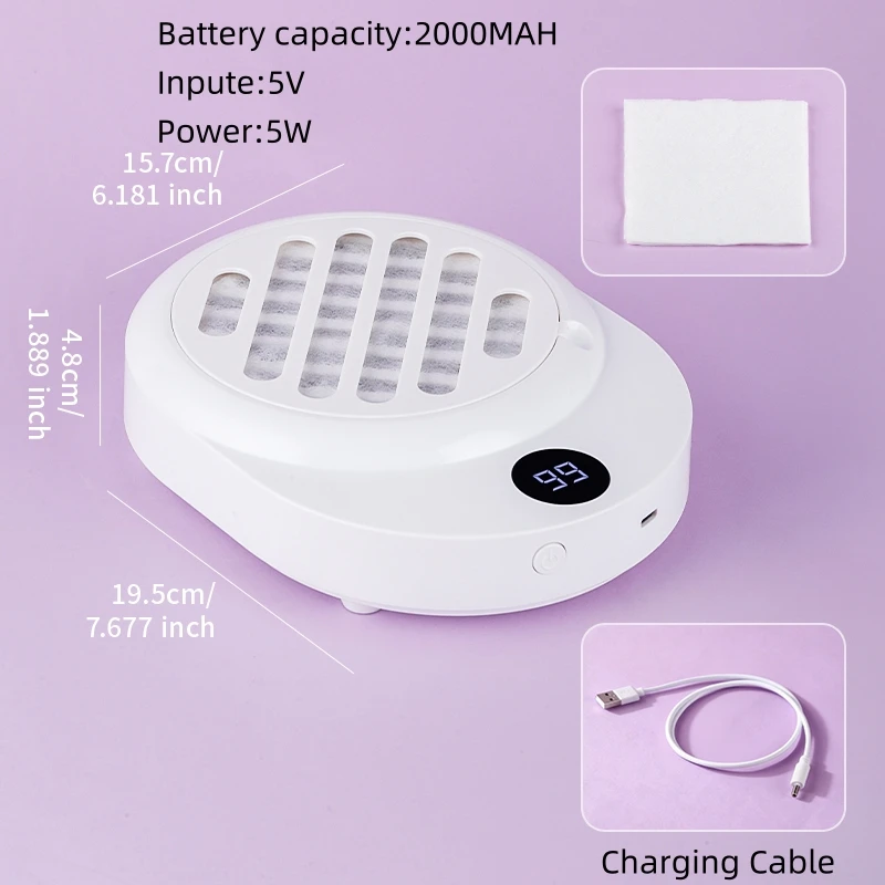 أداة تنظيف الأظافر اللاسلكية القابلة لإعادة الشحن، مكنسة كهربائية، آلة تجميع غبار الأظافر مع إزالة معدات الأظافر بفلتر الورق
