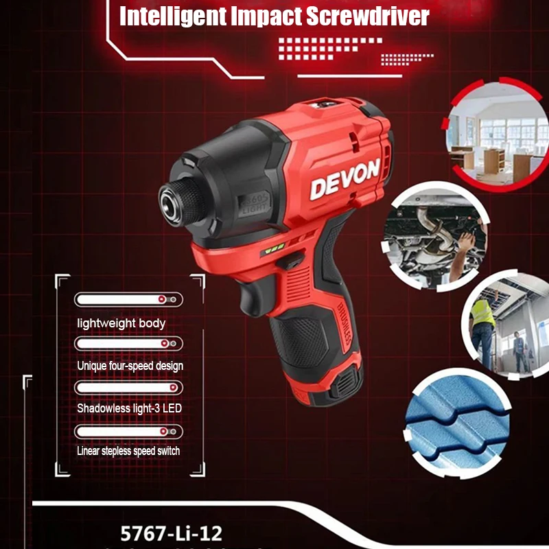 Devon 5767 12v Cordless Impact Screwdriver Brushless 140Nm 3300rpm 4100ipm 2 Intelligent Function Gear Share Battery Platform