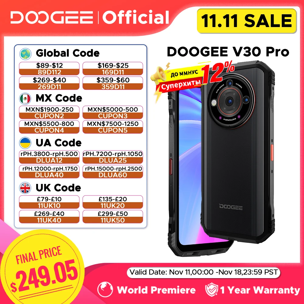 World Premiere DOOGEE V30 Pro Rugged Phone 200MP Camera Dimensity 7050 5G Smartphone 6.58