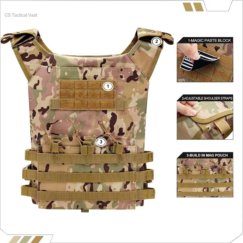 Colete tático de nylon JPC à prova d'água para uso externo Armadura corporal Leve e Molle para transporte de placas Coletes de caça CS Game Jungle Equipment