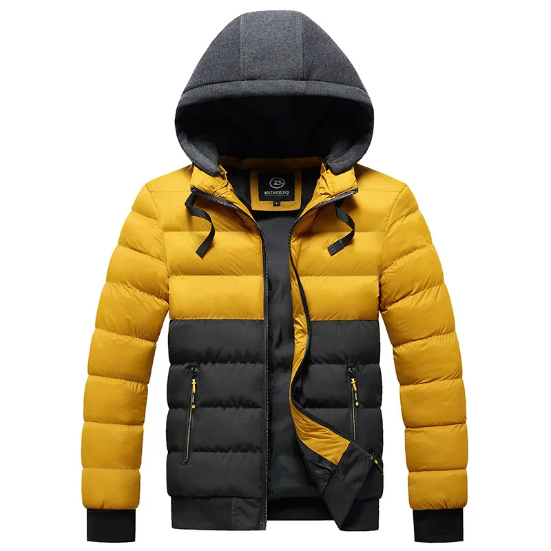 Mens Winter Hooded Parkas Jackets Mens Fashion Casual Slim Patchwork Down Coats Thicken Warm Outdoor Ski Windproof Outerwear 4XL