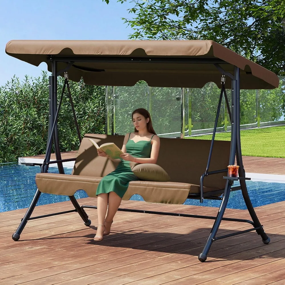 

3 Seat Patio Swing with Canopy, Outdoor Porch Swing with Stand for Adults, Glider Swings for Outdoors with 2 Side Table