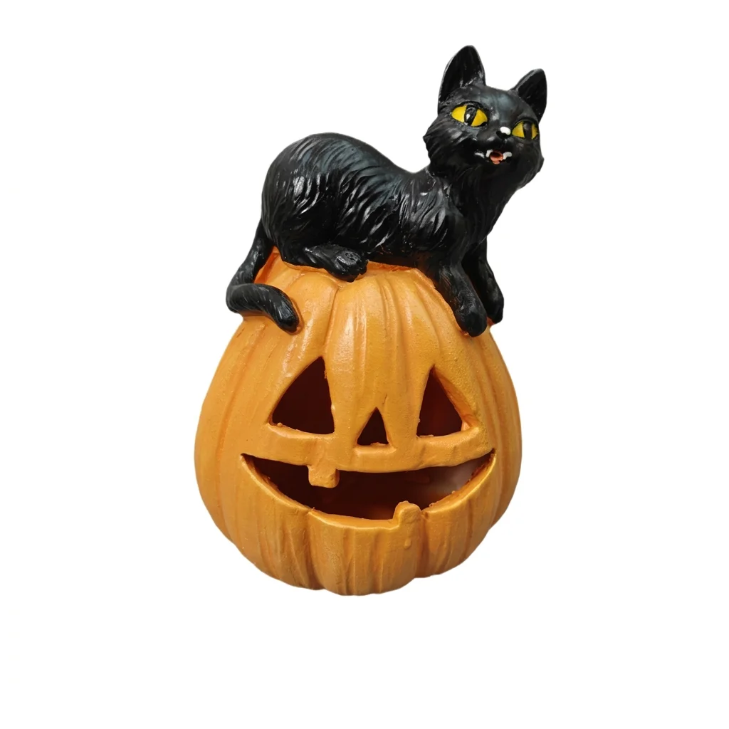 Black Cat Figurine Spooky Halloween Decor for Party Lovers Resin Pumpkin Statue Gothic Home Ornament Autumn Tabletop Display