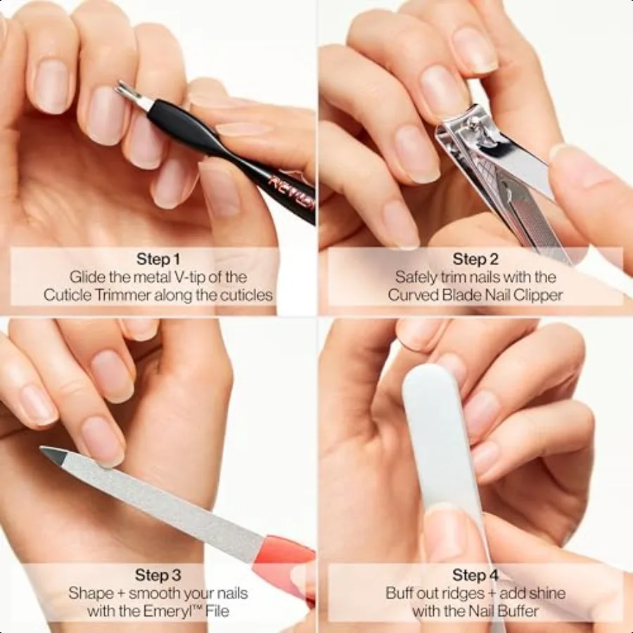 Kit d'entrées de manucure avec étui de voyage, ensemble de soins des ongles avec coupe-cuticules à double extrémité, coupe-cuticules à lame incurvée, lime émeraude compacte B