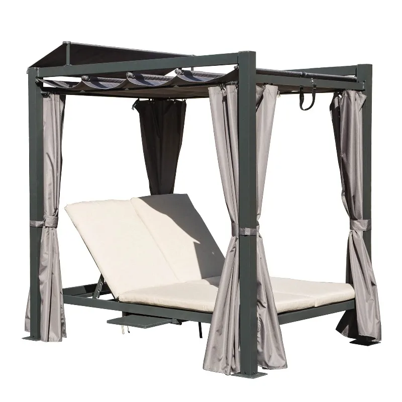 Adjustable outdoor furniture lounge chair with rust-proof canopy and swimming gazebo cushions
