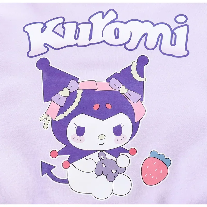 MINISO Kuromi-Sweat à capuche et pantalon à manches longues, anime Kawaii, sourire, dessin animé mignon, t-shirt épaissi, jouets cadeaux, automne, hiver, 2 pièces