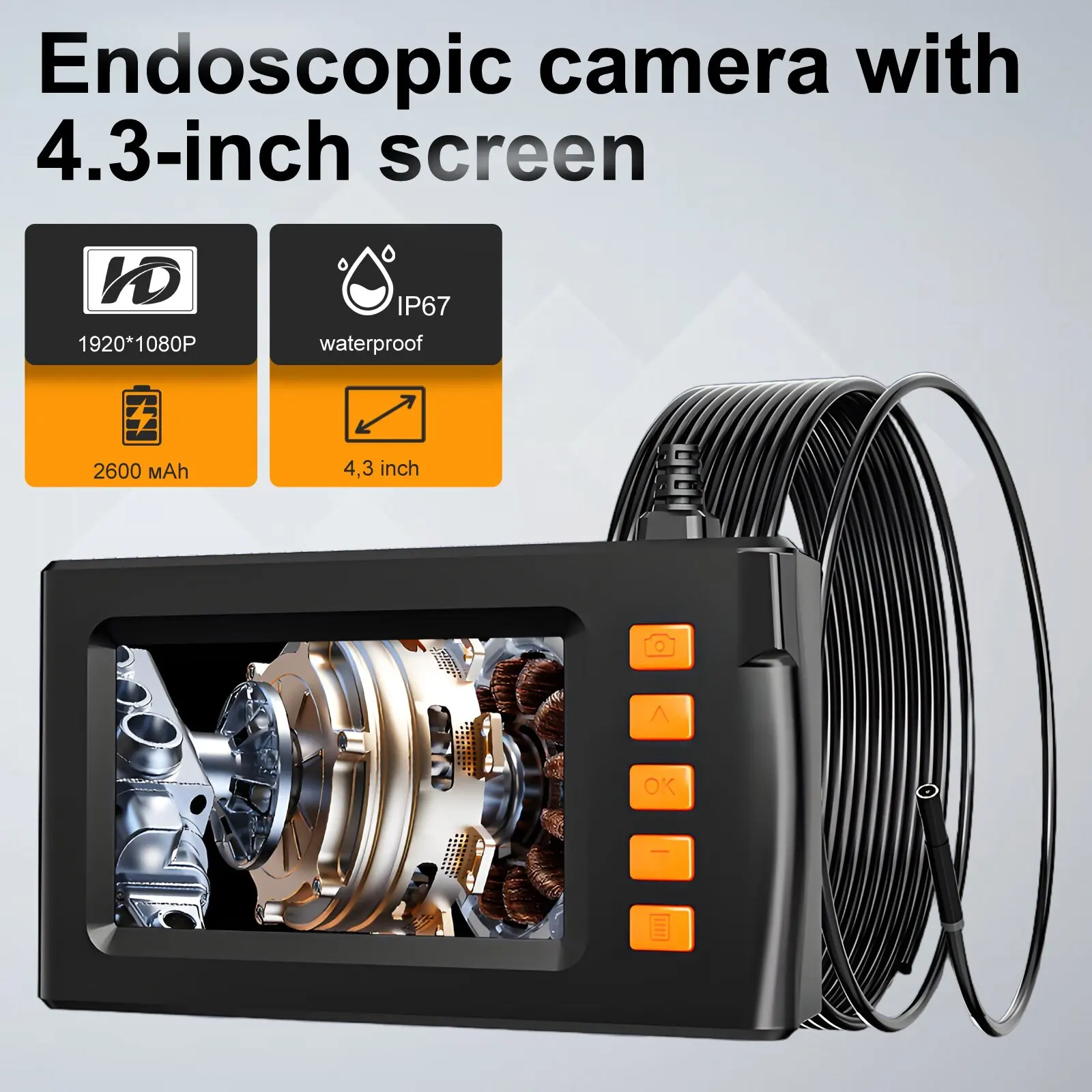 Industrielle Endoskopkamera, 8 mm, Einzel-/Doppellinse, wasserdicht, IP67, HD-Inspektions-Endoskop, Abflussrohr, 4,3 Zoll, Kfz-Kamera