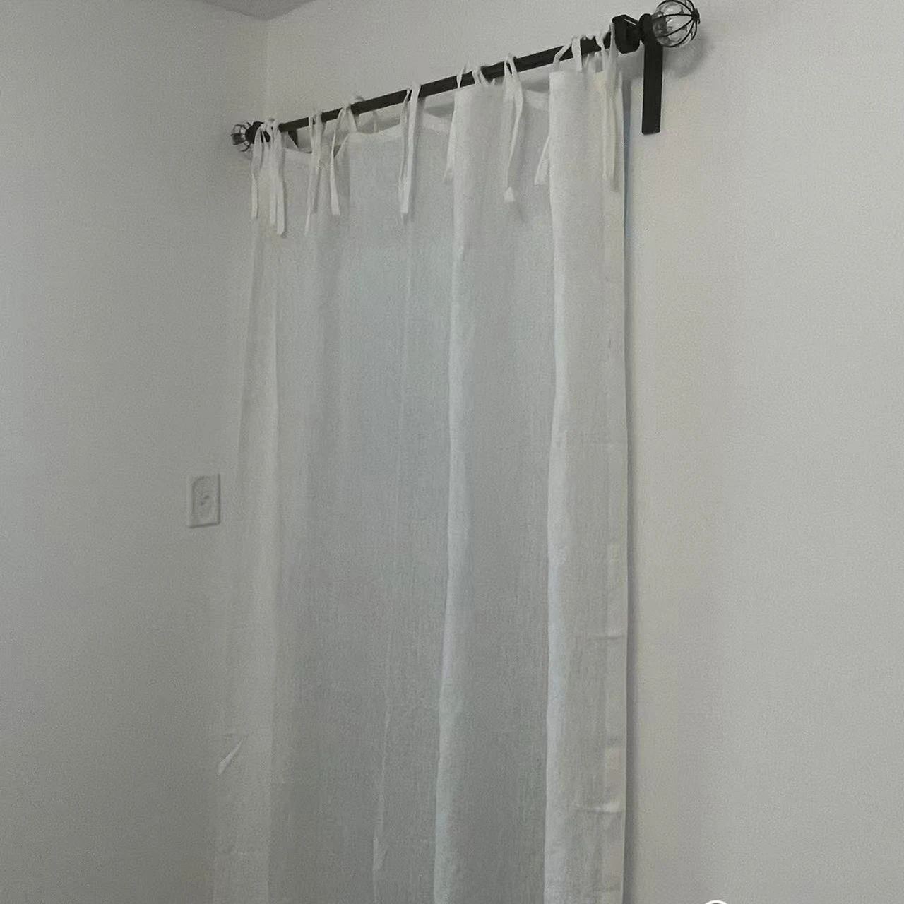 Pure Linen W132 X H203 Tie Top Door Curtain Semi Sheer Drapes, Patio Sliding for Windows and Doorway Decoration