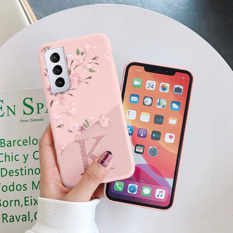 For Samsung Galaxy S21 S 21 FE S21 Plus Phone Cover Pink Letters Cute Flowers Pattern Soft Silicone Funda For Samsung S21 Ultra