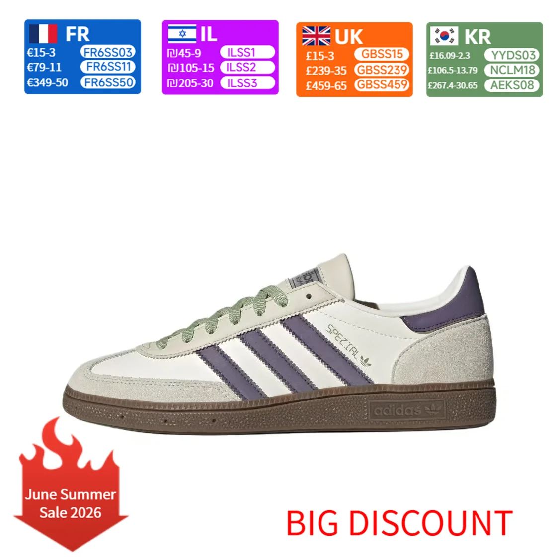 Adidas Originals HANDBALL SPEZIAL Couro Versátil, Confortável, Durável Tênis de cano baixo estilo unissex em branco jade JR4499