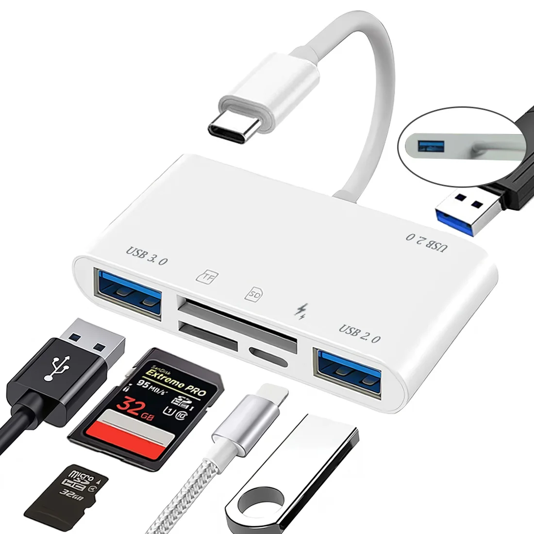 Adaptador tipo c tf leitor de cartão de memória sd 6 em 1 adaptador de cartão usb c para macbook huawei samsung xiaomi otg escritor flash compacto