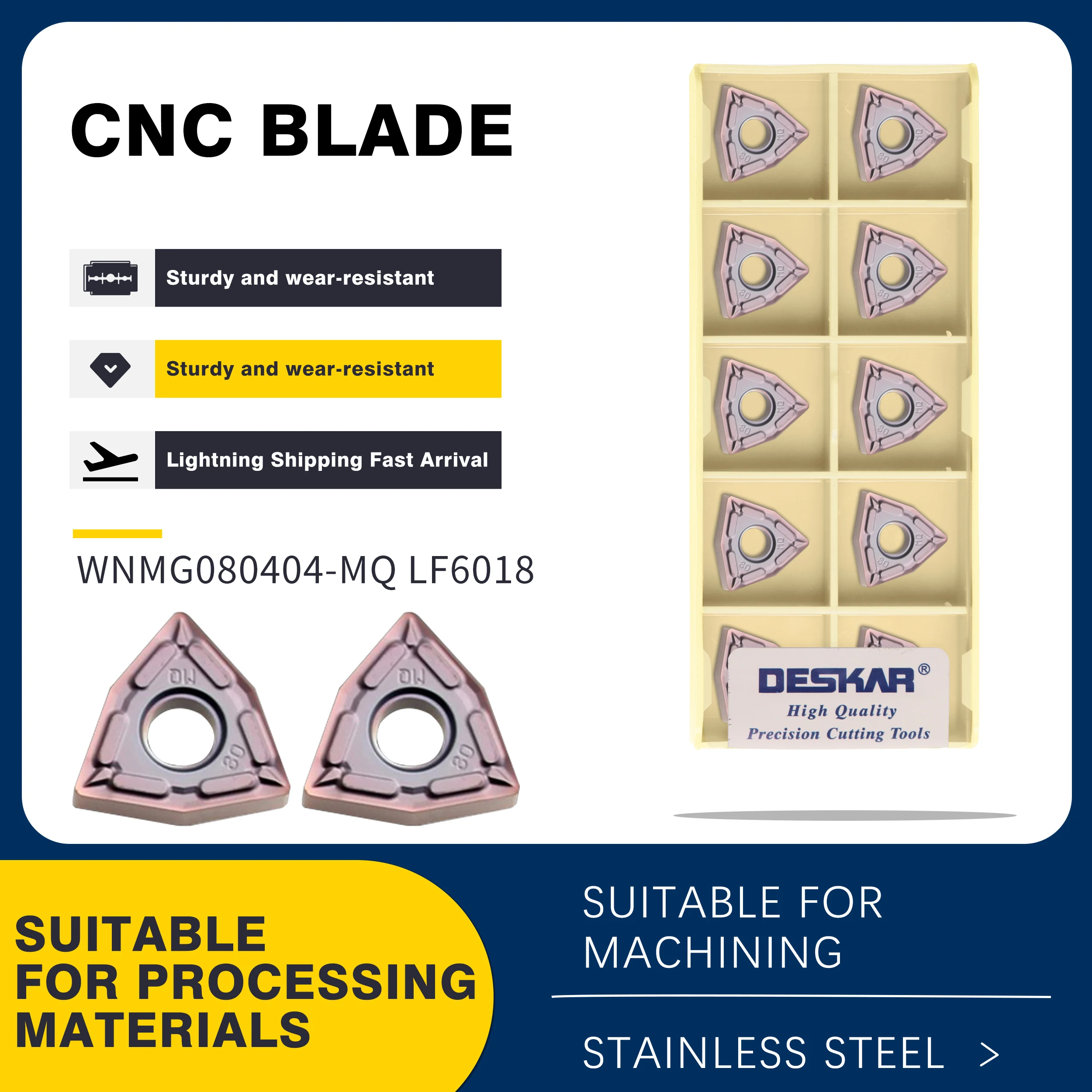 WNMG080404 HA MA MQ JMS LF6018 WNMG080408 HA MA MQ JMS LF6018 Stainless Steel Lathe Turning Peach Shaped External Turning Blades