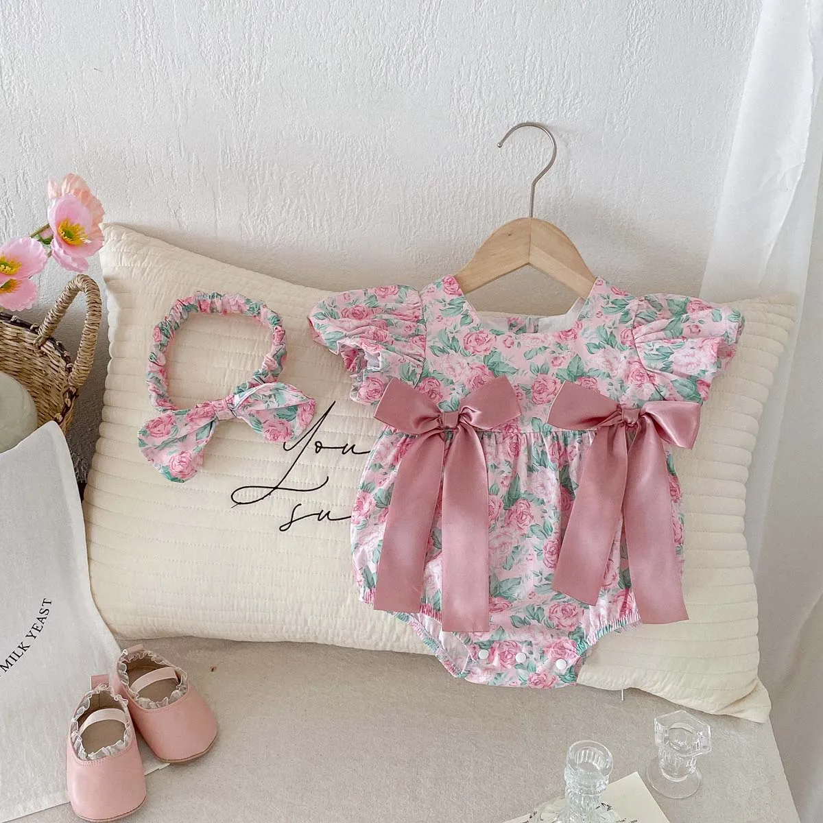 [Free Headband] Baby Romper Sweet Flower Jumpsuit Sweet Princess Baby Clothes 0-24 Months