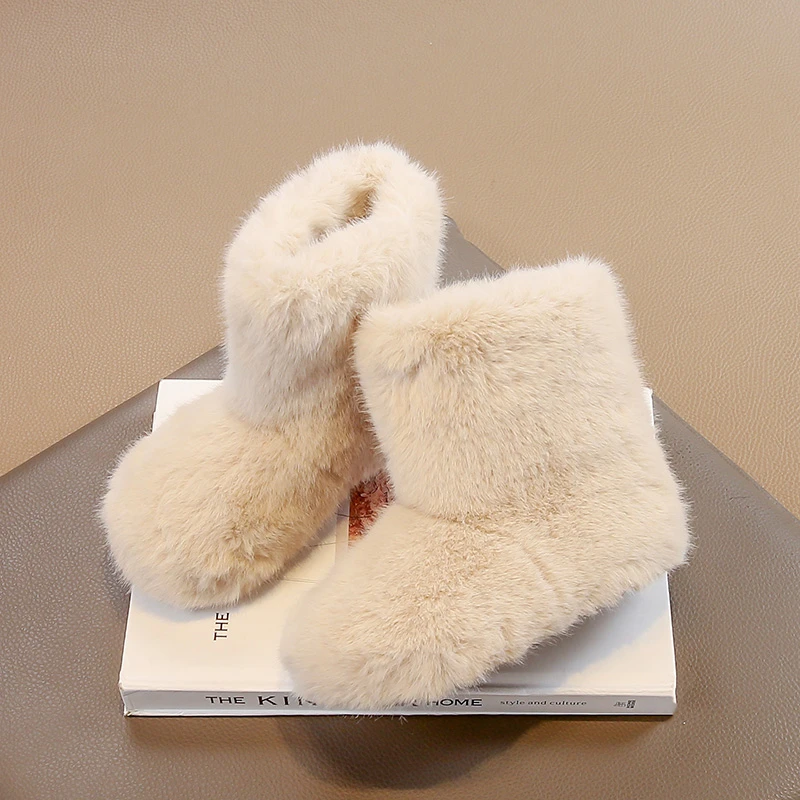 أزياء الشتاء للأطفال جولة اصبع القدم أفخم لطيف مريح دافئ الانزلاق على أحذية الثلوج عارضة خفيفة الوزن الطلاب المشي اليومي الأحذية