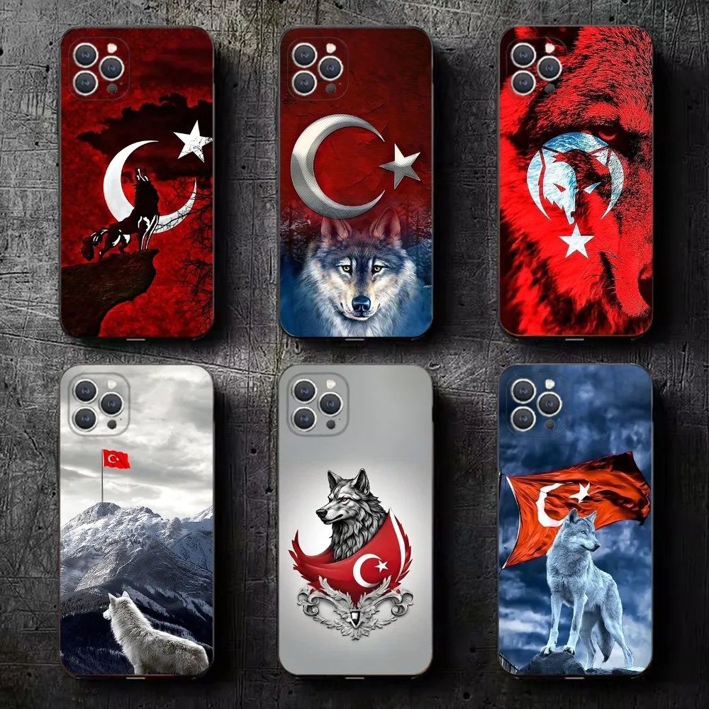 

Turk Wolf Turkey Flag Phone Case For iPhone 16,15,14,13,12,11,Plus,Pro Max,XS,X,XR,SE,Mini,8,7 Soft Silicone Black Cover