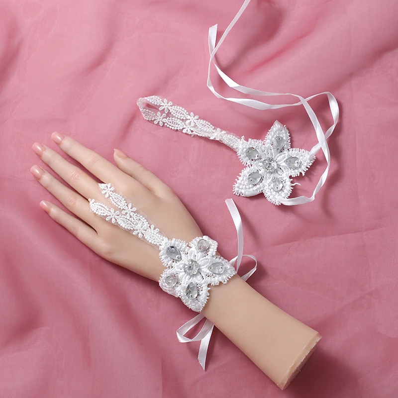 Bridal gloves New elastic wedding lace White lace accessories Wedding short mesh gloves