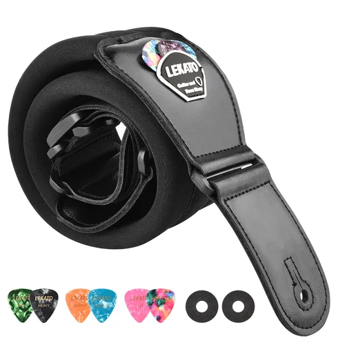 Imagen 1 del producto Correa de bajo LEKATO LGS-2 con 6 púas, correa de bajo eléctrico acústico de cuero de vaca ajustable, accesorios de piezas de guitarra