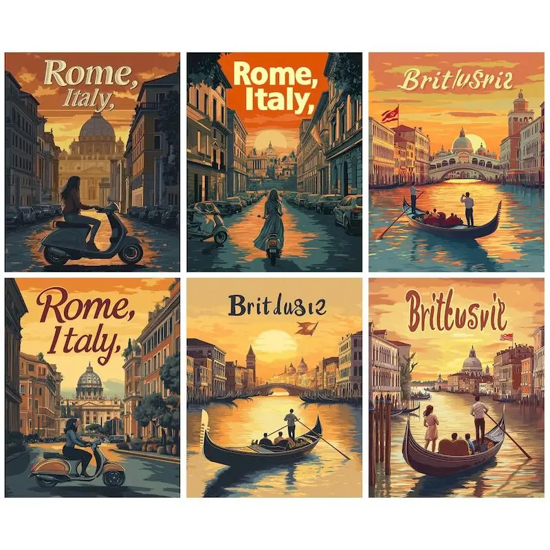 GATYZTORY Paint By Numbers Sunset Landscape Frame Vintage Pictures By Numbers On Canvas DIY Home Decoration DIY Gift World Pictu