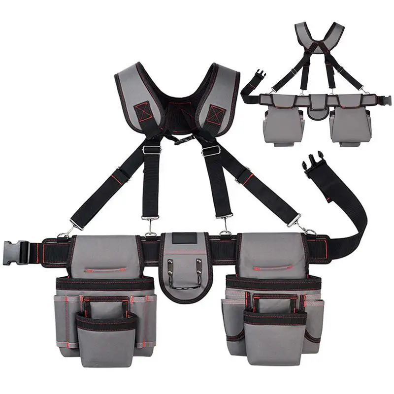 Imagem -05 - Heavy Duty Construção Suspender Tool Belt Cinto de Trabalho Portátil Carpenter Tool Organizer Grande Capacidade