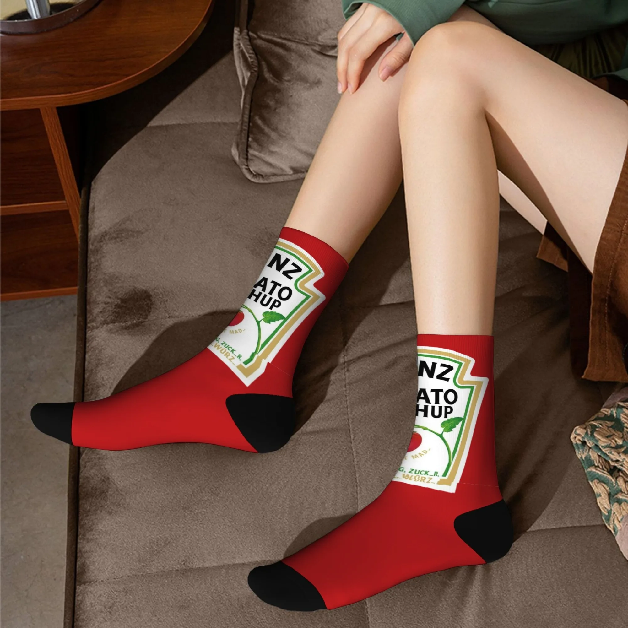Tomato Pattern Mid-Calf Socks Funny Ketchup Label Print Unisex Socks Printing Process Best Choice for Home Outdoor Sports Gifts view 6