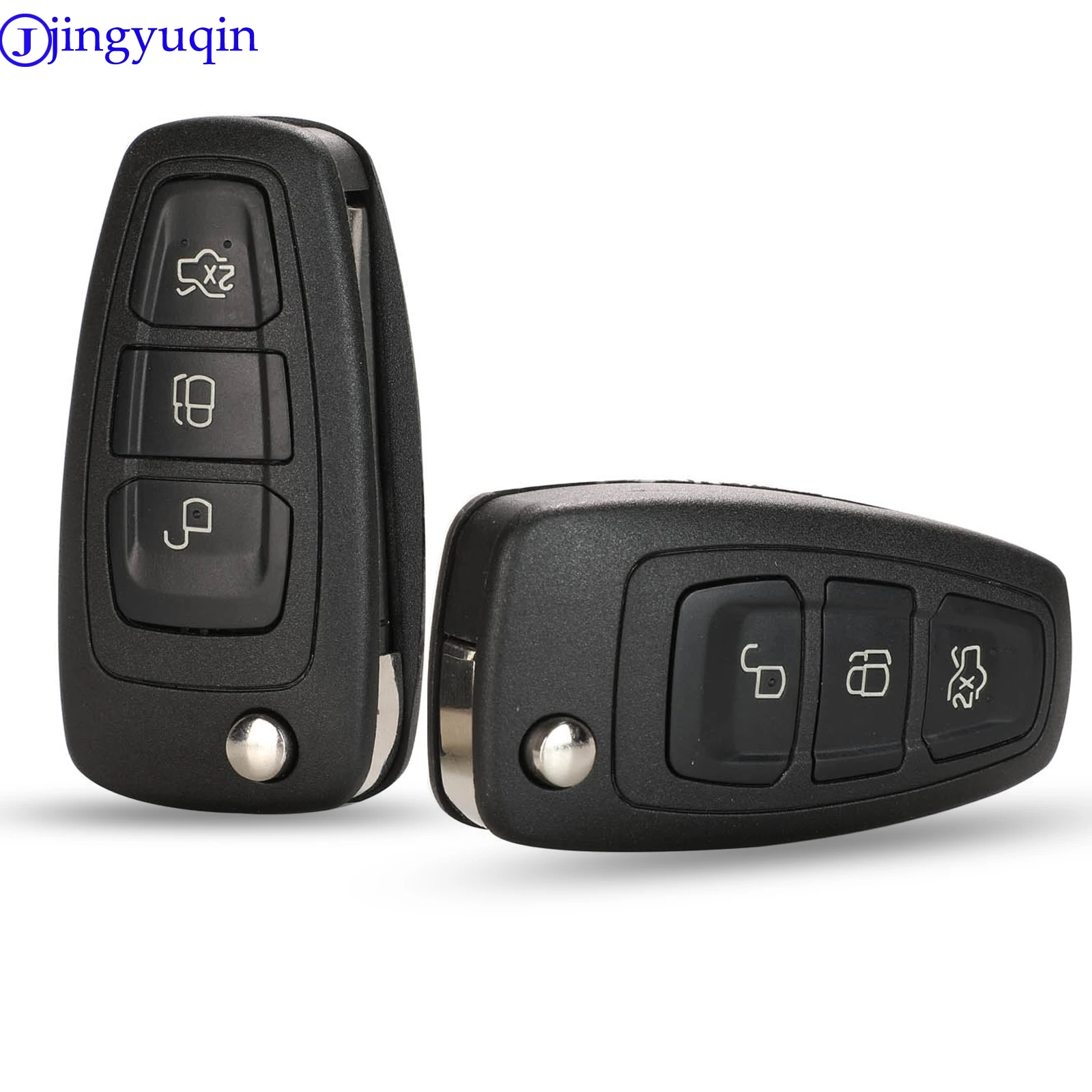 

jingyuqin Remote 3 Button Folding Flip Car Key Cover Case Shell Case for Ford Focus Fiesta 2013 Fob HU101 Fo21 Blade Case