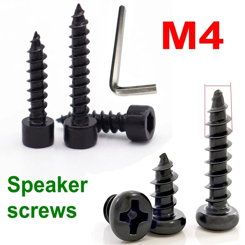 10pcs M4 Cross Speaker Black Self Tapping Wood Grain Hexagonal Self Tapping Audio Screw