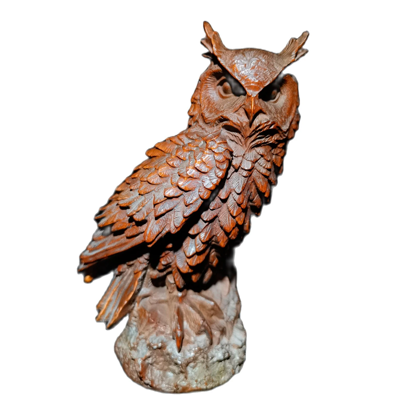 Antique Owl Wooden Statue Sculpture Decorative Decor Boxwood Carved Carving Statuette Home Souvenirs Figurine Cute Room