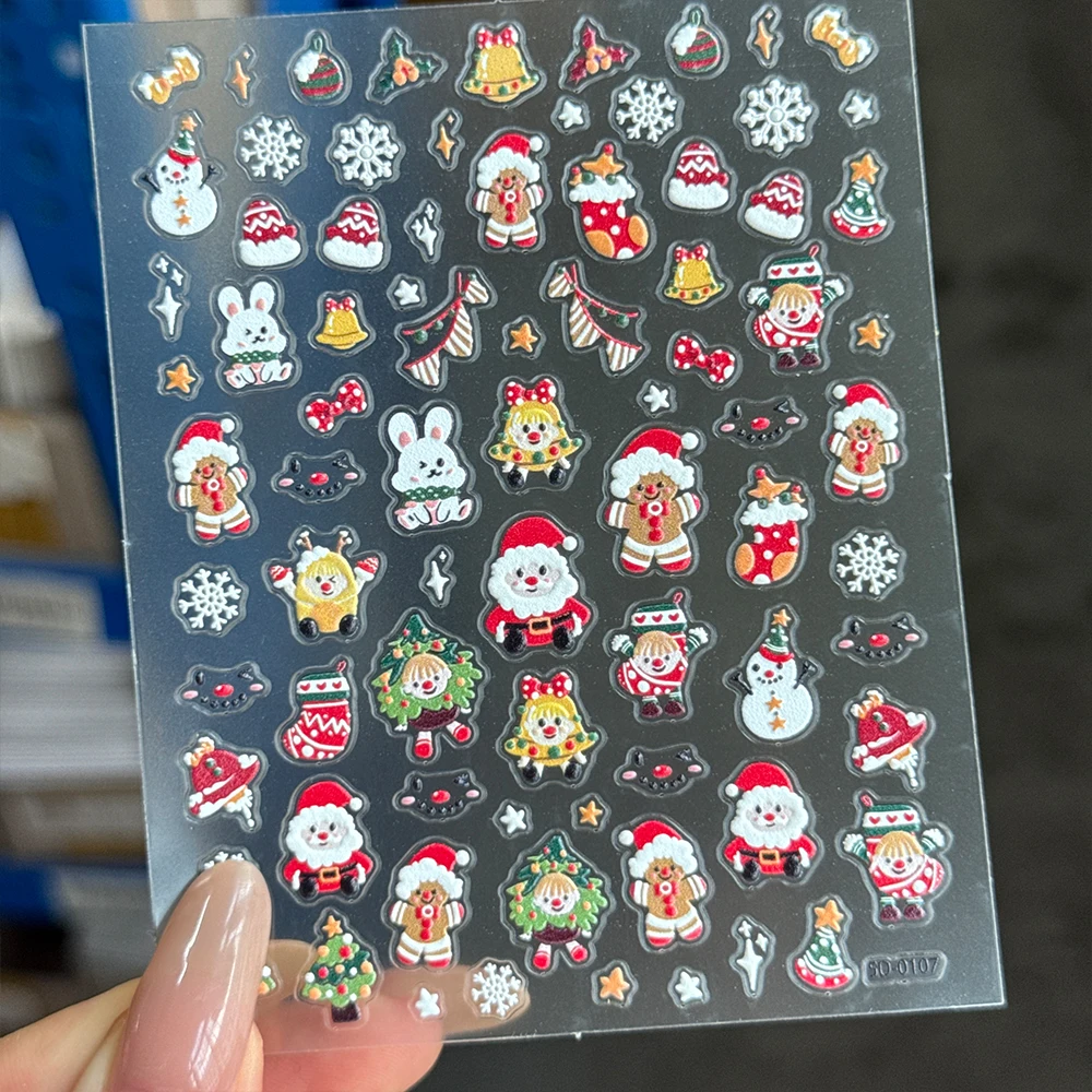 1Pcs 5D Cartoon Christmas Nail Sticker Relief Design Santa Claus Snowflakes Elk Xmas Nail Decals Winter Chrismas Nail Slider Dec