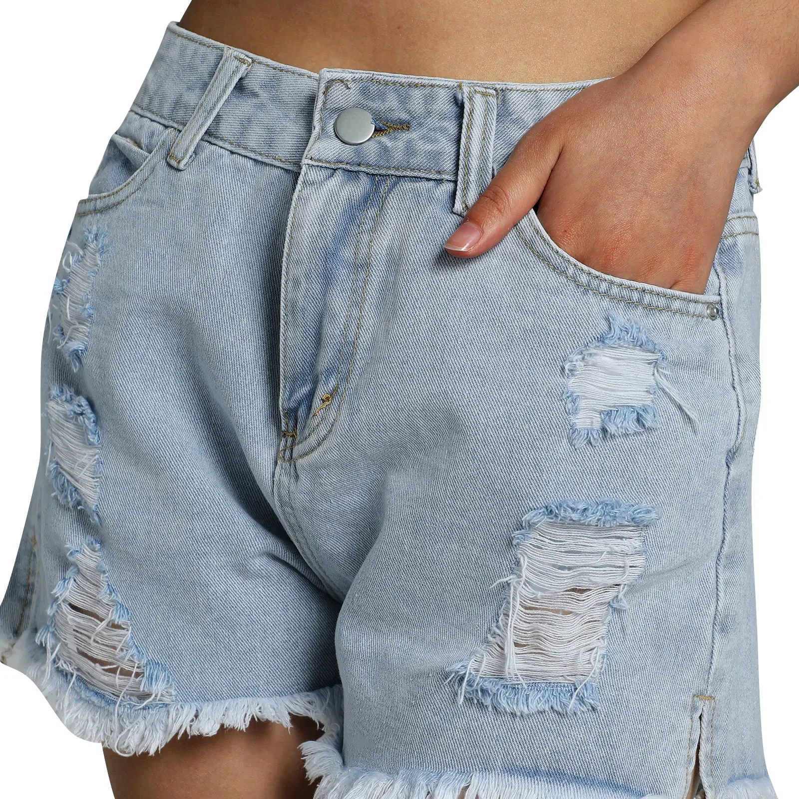 Verão denim shorts para as mulheres, cor sólida cintura alta lápis shorts com buraco para meninas