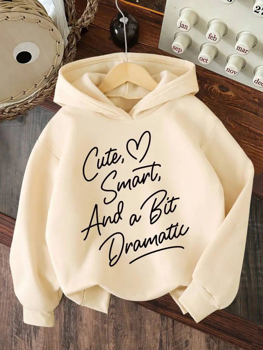 

Cream Hoodie with Cursive Script Print for Kids, Soft Cotton Blend