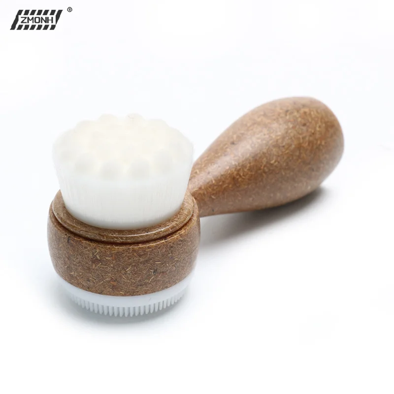 Escova Facial de Coco com Cabo Dupla Face para Limpeza Facial, Remoção de Cravos e Esfoliação
